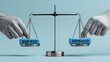 © pattozher - Supply and Demand Balance: Hands balance the scales of supply and demand, symbolizing economic equilibrium and market forces, representing the core principles of economics.
