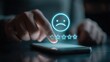 © Zarana  - Customer giving negative one star rating feedback with a sad face emoji on a smartphone screen