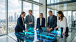 © Celt Studio - business team analyzing digital financial charts modern office smart technology interactive table meeting professional corporate executive successful group strategy planning