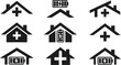 © UzzoulChandra - Black and white house icons with medical and battery symbols