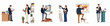 © Isabella - Set of professional lawyers and international affairs experts working with documents and maps in various office settings, flat vector illustration.