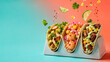 © captain_pabloo - Kolorowe tacos z różnymi nadzieniami na turkusowo-koralowym tle