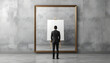 © praneeth - businessman standing in front of mirror looking at blank canvas on easel surreal corporate concept