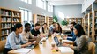 © Mikke - Diverse University Students Collaborating in Modern Library