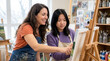 © Aurora Aesthetics - art teacher student creative classroom education featuring a art teacher supporting students during visual arts instruction and student expression with encouraging feedback and modern school
