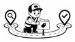 © Kisman - Cartoon boy holding a delivery package with location pins.