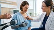 © Svitlana Vorotniak - Woman doctor helping patient with robotic prosthesis in hospital ward. Rehabilitation after limb loss using neuroprosthetic technology. Innovative medical care and synthetic limb training.