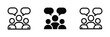 © ABUBOKKORsiddik - Communication and group discussion icon set featuring people silhouettes and speech bubbles for teamwork, conversation and collaboration concepts.