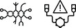 © MDHOMAYON - Abstract technology diagram icons showing interconnected neural network structures and complex digital warning signal flows for engineering design.