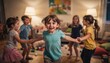 © Justlight - Young players dancing in a circle one childs expressive face crisp and clear surrounded by softly blurred peers and cozy indoor setting emphasizing energetic fun inside.