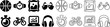 © vadymstock - Sports, fitness, and music icons featuring basketball, stopwatch, bike, chart, sunglasses, and headphones