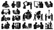© yachyah - Black  White Engineering Technology Glyphs: Robotics, Satellites, Electronics RD, Manufacturing Icons