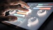 © Justlight - Closeup on hands interacting with an internal tool dashboard finetuning ranking signals and slider controls while the interface edges fade into soft focus.