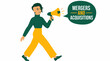 © Taloma - Businessman with megaphone announcing mergers and acquisitions.