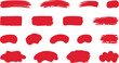 © BK2003 - Bold red brush paint. Vector watercolor smear effect grunge splashes. Asian ink textured highlight frames, stamp, text box, rectangle speech bubbles. Abstract scribble scratch brush.