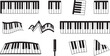 © fksamia - Piano keyboard icons, musical instrument graphics, black and white illustrations, vector set
