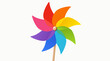 © Elva - Colorful eight-blade pinwheel toy on a stick in red orange yellow green cyan blue purple and pink in a flat vector illustration ideal for kids parties and festive designs.