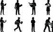 © jamal - Set of black silhouettes representing various essential occupations and workers including delivery courier architect chef mechanic and medical professional
