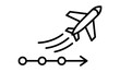 © Anastasia - Minimalist jet airplane icon flying upwards with a linear progress path and exhaust trails on white background business growth and travel concept