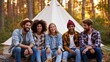 © AZ Studio - Diverse young adults enjoy camping trip together in a forest setting