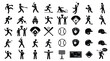 © Abuzar - A comprehensive collection of black vector icons representing various professional baseball players and sports equipment