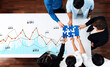© InfiniteFlow - Diverse professionals collaborate on a business project with puzzle pieces and graphs, symbolizing teamwork in data analysis and strategic growth initiatives. Scalp