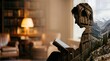 © Ethan - Double exposure silhouette of a person reading a book inside a library