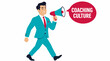 © Hayuna - Businessman using megaphone for coaching culture announcement.
