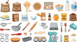 © ALOMGIR - Baking ingredients and kitchen cooking utensils vector element bundle for recipe book culinary website presentation design