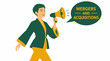 © Graoma - Business person announcing mergers and acquisitions with megaphone.