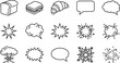 © Hosne - Comic outline icon collection featuring speech bubbles explosion effects food symbols and cartoon doodle elements