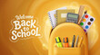© Yudooo - Yellow Backpack with Stationery Supplies for Back to School Season Concept Illustration