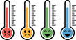 © Mr. Tasin - Emotion thermometers, cartoon feeling scale with four mood levels for children's learning, surveys, and communication tools.