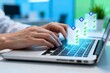 © sf - Hands typing on laptop with digital checklist overlay
