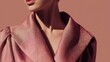 © Sergey - Close up portrait of woman wearing dusty rose luxury outfit with elegant silhouette, clean blush background, contemporary fashion editorial, visible