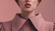 © Sergey - Close up portrait of woman wearing dusty rose luxury outfit with elegant silhouette, clean blush background, contemporary fashion editorial, visible