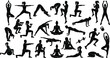 © Sagor - Fitness and yoga silhouette set with workout poses, gym training exercise vector cartoon illustration collection