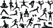 © Sagor - Fitness and yoga silhouette set with workout poses, gym training exercise vector cartoon illustration collection