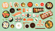 © Maulid - Variety of sushi and seafood dishes.