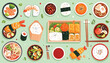 © Maulid - Variety of sushi and Japanese dishes.