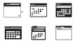 © VectorVibe - Dark browser window interface icons showing web page layouts, calendar views, and application panels for website and software design concepts