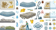 © Sukhi - Mattress cleaning vector icons set with dirty beds dust mites vacuum cleaner spray bottles and hygiene service
