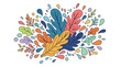 © Chici - Ilustração vetorial colorida com folhas de carvalho estilizadas e elementos decorativos em estilo doodle, perfeita para designs sazonais, convites e projetos criativos de outono.