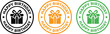 © Tamanna - Set of three circular birthday badges with gift box illustrations in black orange and green color schemes