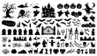 © Benu - Spooky Halloween Silhouettes Set Haunted Mansion Ghosts Pumpkins and Witch Vector Collection