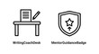 © AlMaruf - Writing coach desk and mentor guidance badge icons with guidance education learning knowledge academic training coaching development leadership tutorial professional consultant
