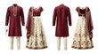 © mockup - Maroon and Cream Indian Ethnic Wear Outfits for Men and Women on White Background