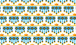 © Bayanakun - Seamless Ethnic Geometric Ornamental Tile Pattern with Lotus and Hanging Beads in Blue and Gold