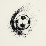 Sumi-e ink wash painting of a soccer ball with splatter / Japanese ink art