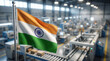© Ankit - Indian flag waving proudly inside a modern industrial manufacturing facility with machines